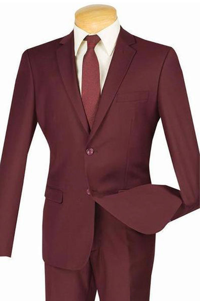 Mens 2 Button Slim Fit Poplin Suit in Burgundy 1 SO1S-2PP_BURGUNDY_36S  - from alligatorwarehouse.com