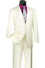 Mens 2 Button Classic Fit Pleated Pant Suit in Ivory