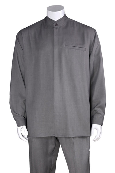 Mens Long Sleeve Mandarin Collar Casual Leisure Set in Grey