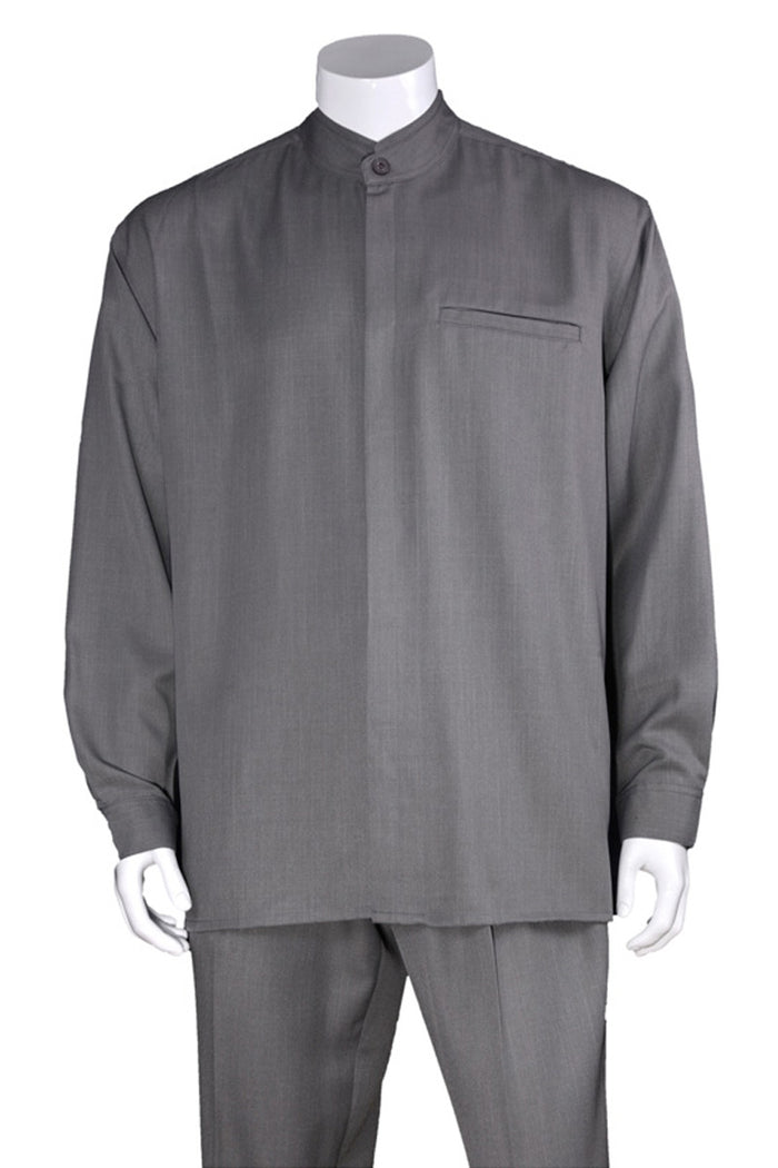 Mens Long Sleeve Mandarin Collar Casual Leisure Set in Grey