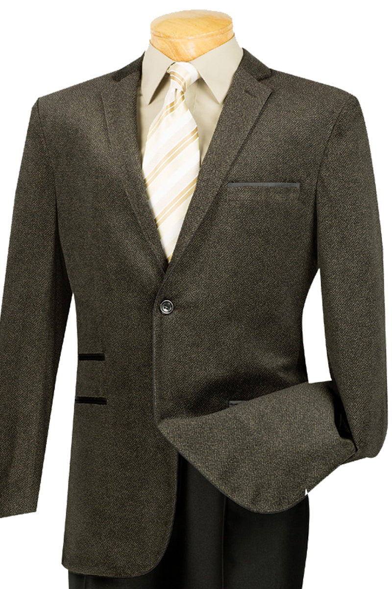 Mens 2 Button Herringbone Professors Blazer in Coffee