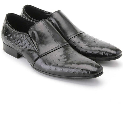 Mens Zota Leather Ostrich Print Slip On Loafer Dress Shoe in Black