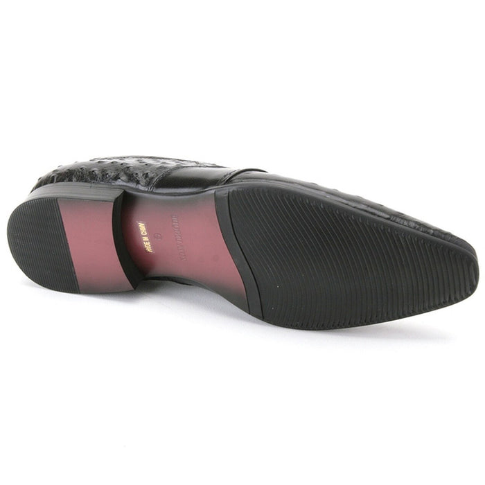 Mens Leather Ostrich Print Slip On Loafer Dress Shoe in Black