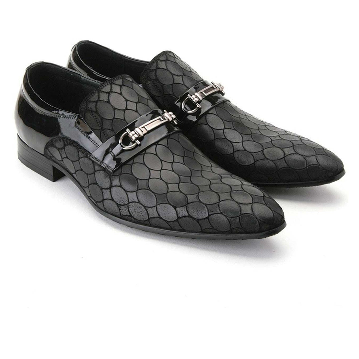 Mens Zota Patterened Leather Slip On Loafer Dress Shoe in Black