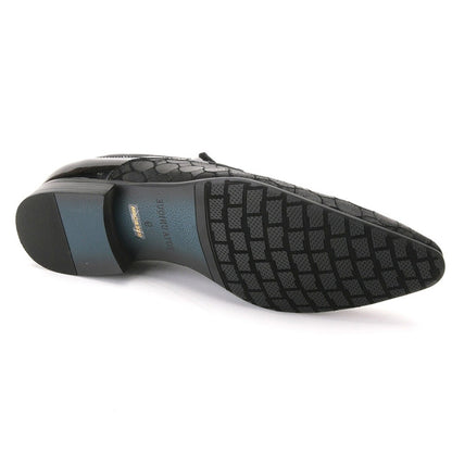 Mens Zota Patterened Leather Slip On Loafer Dress Shoe in Black