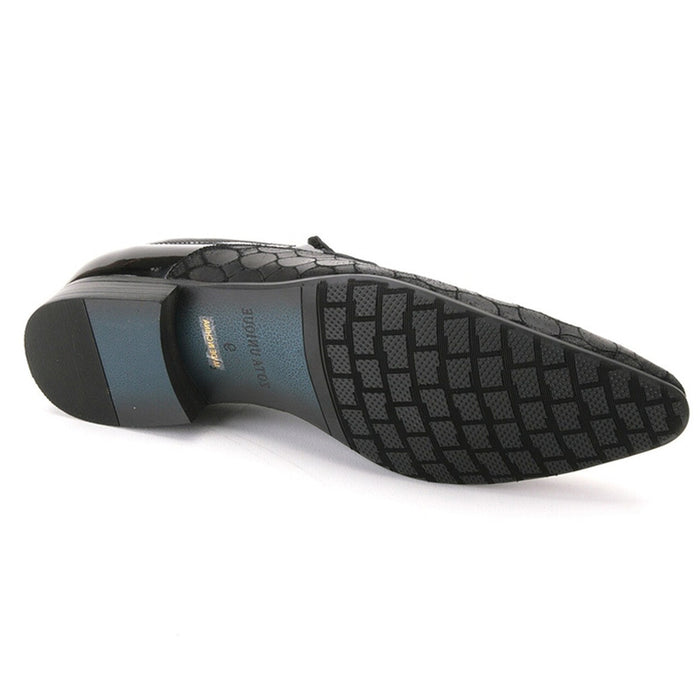 Mens Patterened Leather Slip On Loafer Dress Shoe in Black