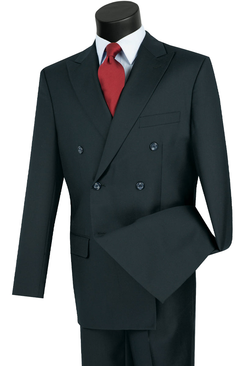 Mens Classic Wool Feel Double Breasted Suit in Navy