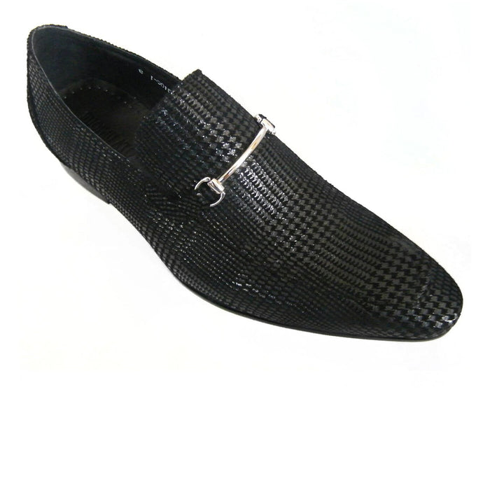 Mens Leather Textured Slip On Loafer Dress Shoe in Black