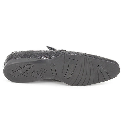 Mens Leather Patterned Slip On Loafer Dress Shoe in Black