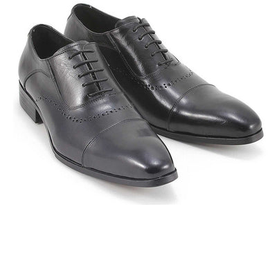 Mens Leather Oxford Lace Up Dress Shoe in Black