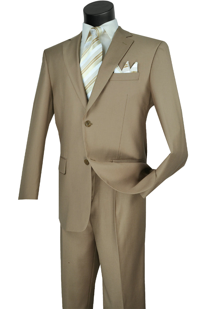 Mens 2 Button Classic Fit Pleated Pant Suit in Khaki