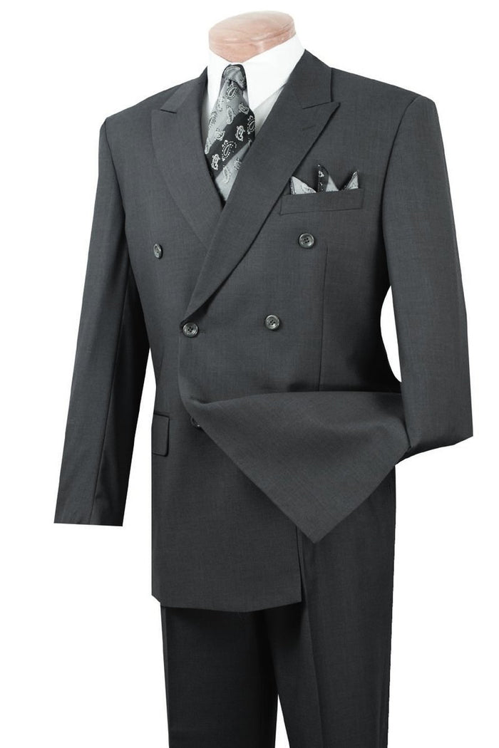Mens Classic Rayon Fabric Double Breasted Suit in Charcoal