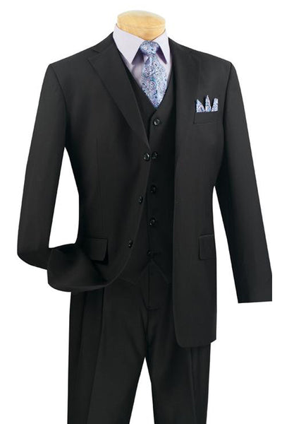Mens Classic 3 Button Vested Dress Suit in Black 9 5802V-Black-38R  - from alligatorwarehouse.com