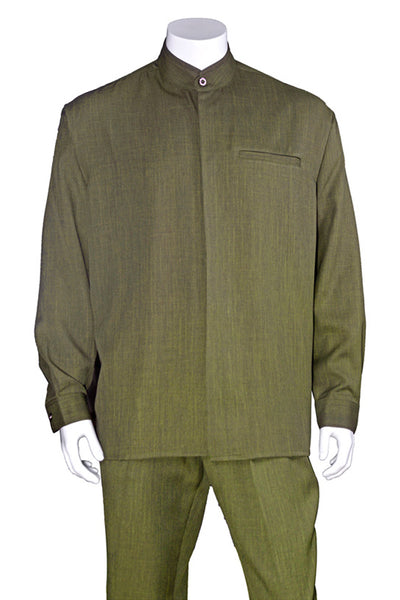 Mens Long Sleeve Mandarin Collar Casual Leisure Set in Olive 1 M2826-Olive-S  - from alligatorwarehouse.com