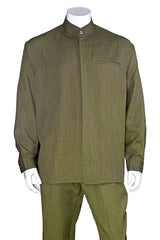 Mens Long Sleeve Mandarin Collar Casual Leisure Set in Olive