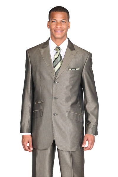 Mens 3 Button Classic Fit Tonal Sharkskin Peak Lapel Suit in Silver 1 58026-Silver-38R  - from alligatorwarehouse.com