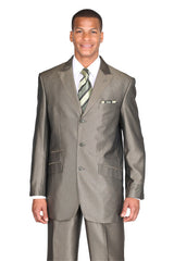 Mens 3 Button Classic Fit Tonal Sharkskin Peak Lapel Suit in Silver