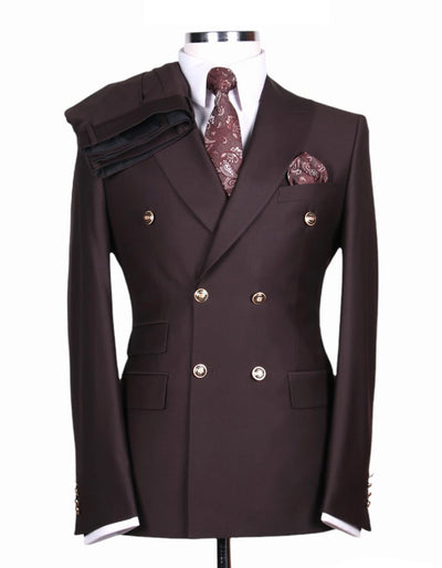 Designer Mens Double Breasted Gold Button Suit in Brown 1   - from alligatorwarehouse.com