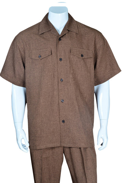 Mens Short Sleeve Patch Pocket Walking Suit in Brown