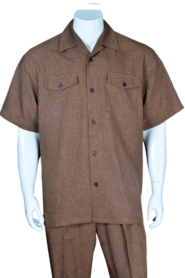 Mens Short Sleeve Patch Pocket Walking Suit in Brown