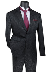 Mens Slim Fit Paisley Prom Suit in Black