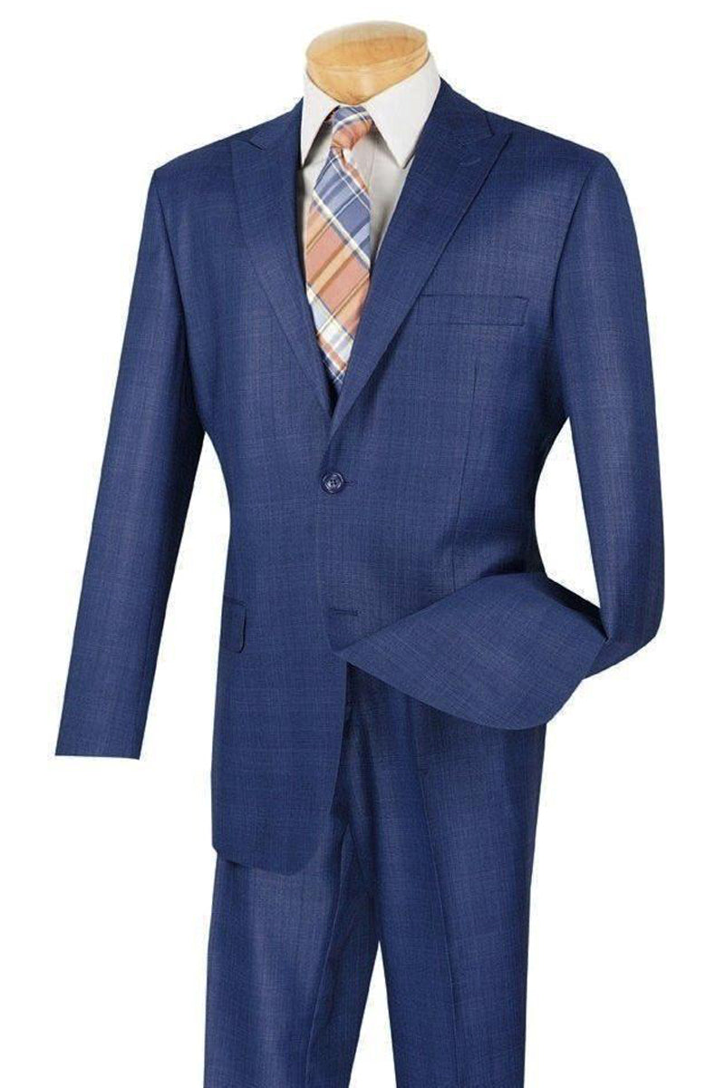 Mens 2 Button Peak Lapel Modern Plaid Suit in Blue