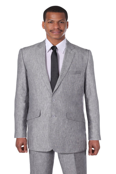 Mens Modern Fit 2 Button 100% Linen Suit in Grey 1 L612-Grey-38R  - from alligatorwarehouse.com