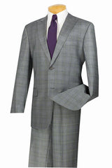 Mens 2 Button Peak Lapel Modern Plaid Suit in Grey