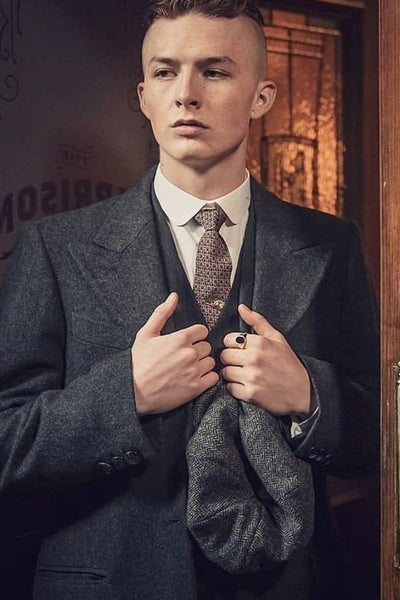 Mens Peaky Blinders Costume Finn Shelby Vested Charcoal Suit & Overcoat 1   - from alligatorwarehouse.com