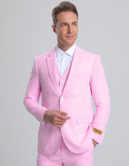 Mens Pink Pinstripe Vested Summer Seersucker Suit