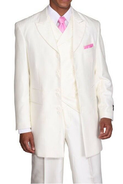 Mens Vested Wide Peak Lapel Ton on Ton Stripe Fashion Suit in Cream 1 29197V-Cream-38R  - from alligatorwarehouse.com