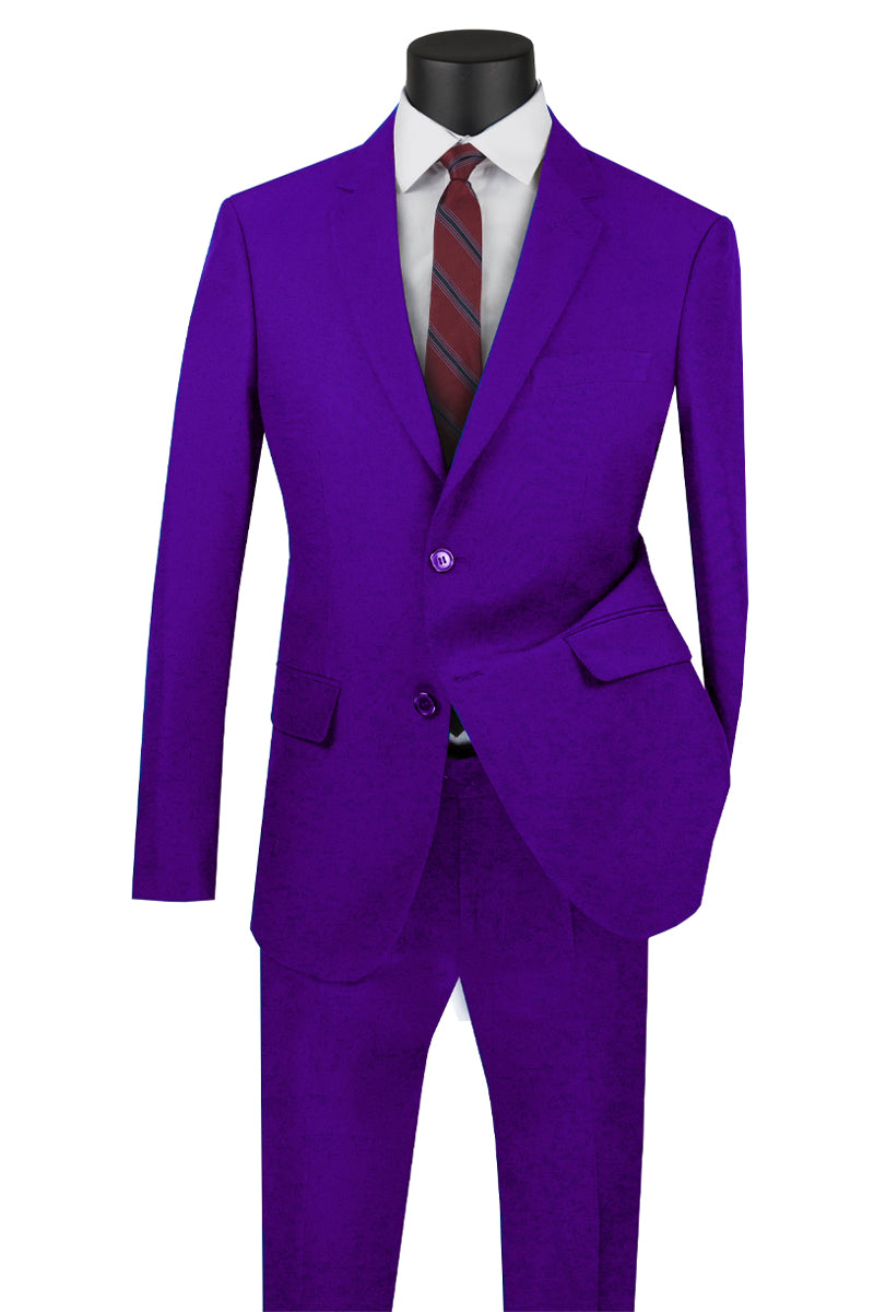 Mens Basic 2 Button Classic Fit Rayon Fabric Suit in Purple