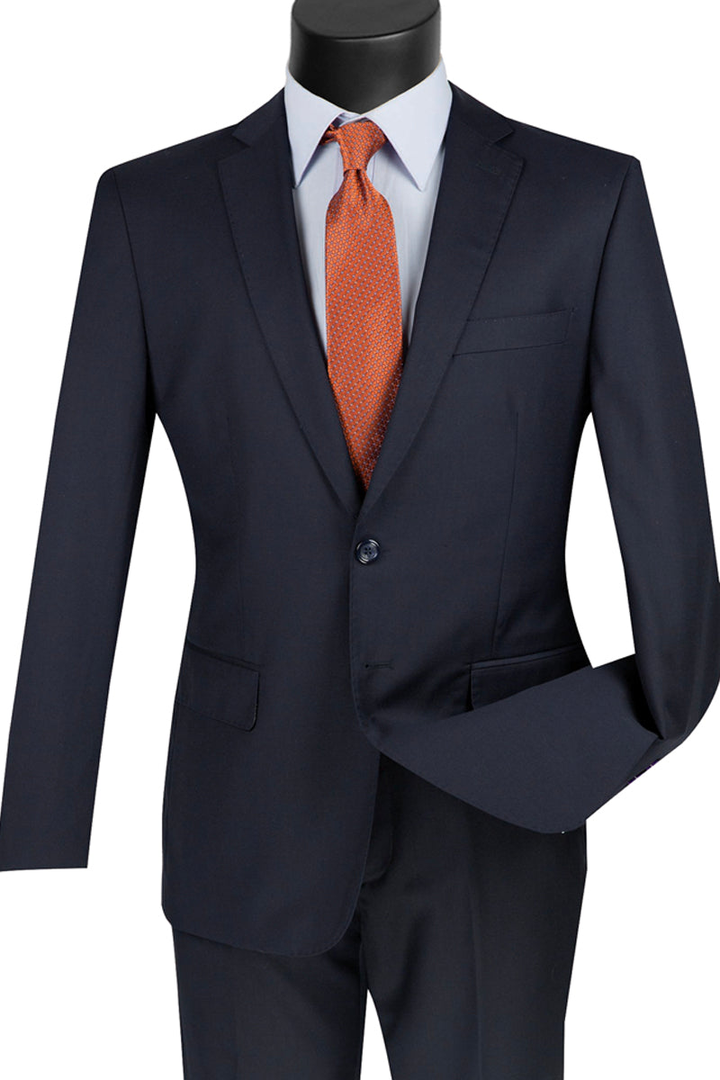 Mens 2 Button Wool Feel Slim Fit Suit in Navy