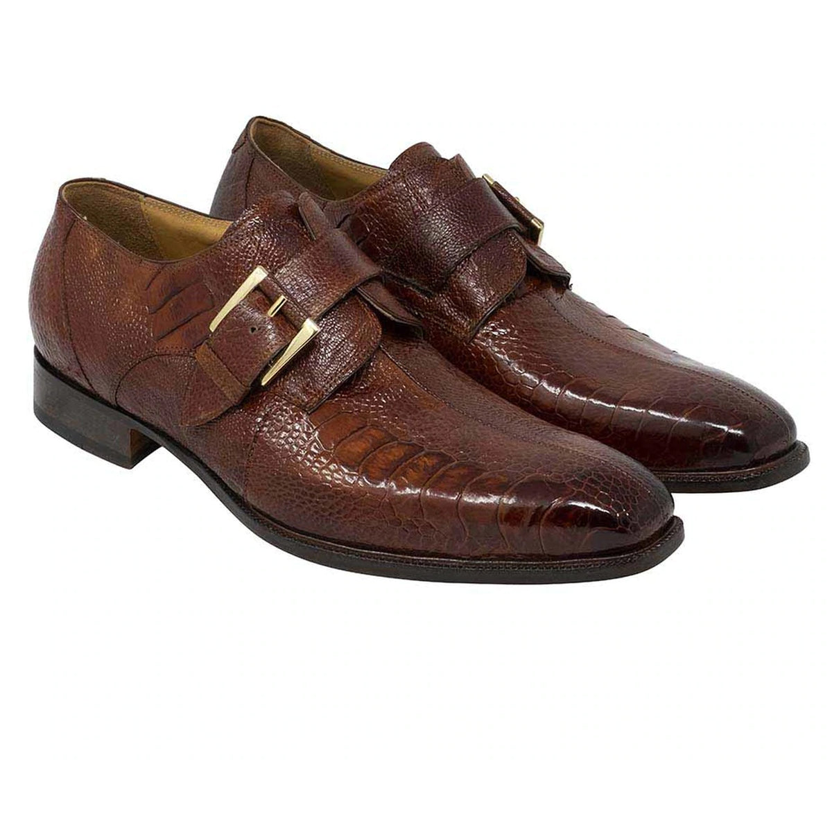 Mens Mauri Cardinal Ostrich Leg Monk Strap Dress Shoe in Brown