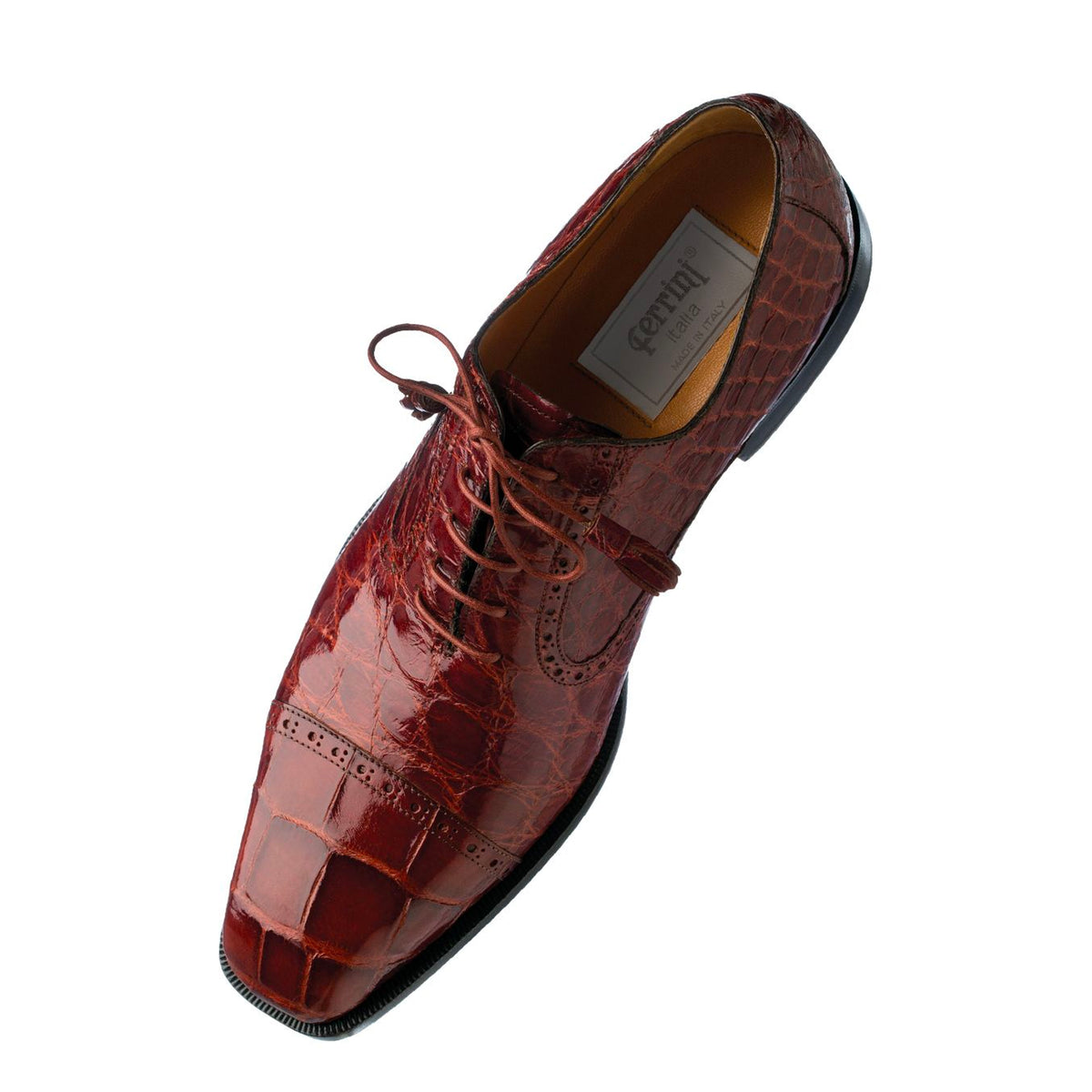 Mens Ferrini Alligator Cap Toe Dress Shoe in Rust