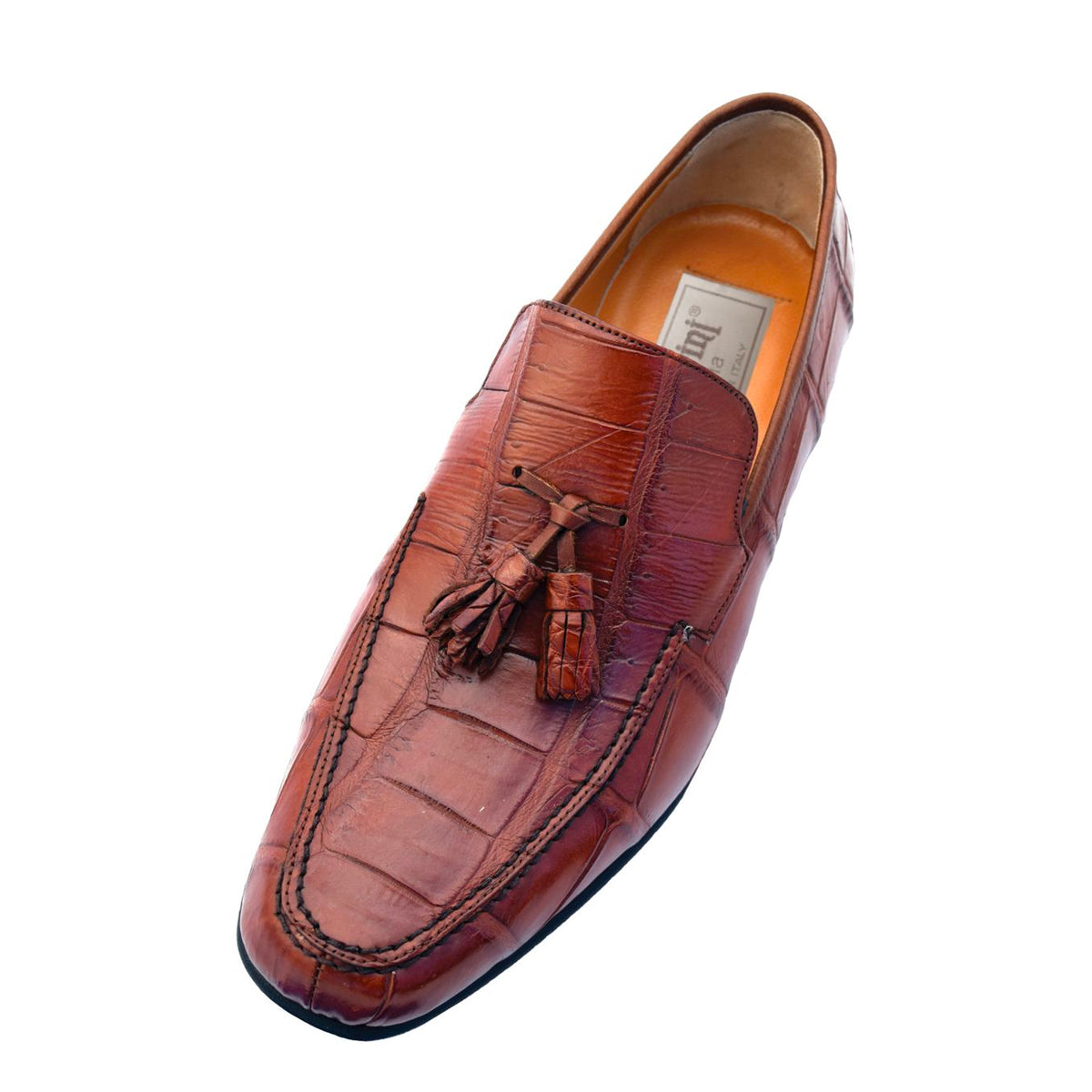 Mens Ferrini Crocodile Tassel Loafer Dress Shoe in Cognac