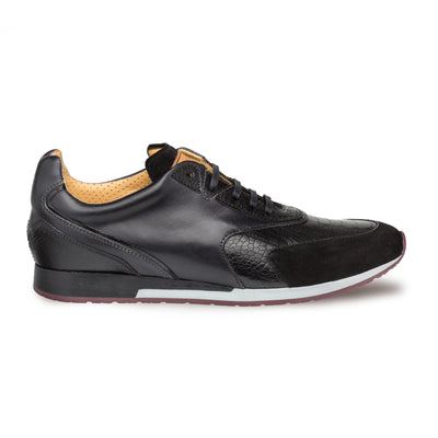 Mens Mezlan Chiron Ostrich & Calf Sneaker in Black 1   - from alligatorwarehouse.com