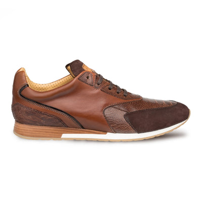 Mens Mezlan Chiron Ostrich & Calf Sneaker in Brown 1   - from alligatorwarehouse.com