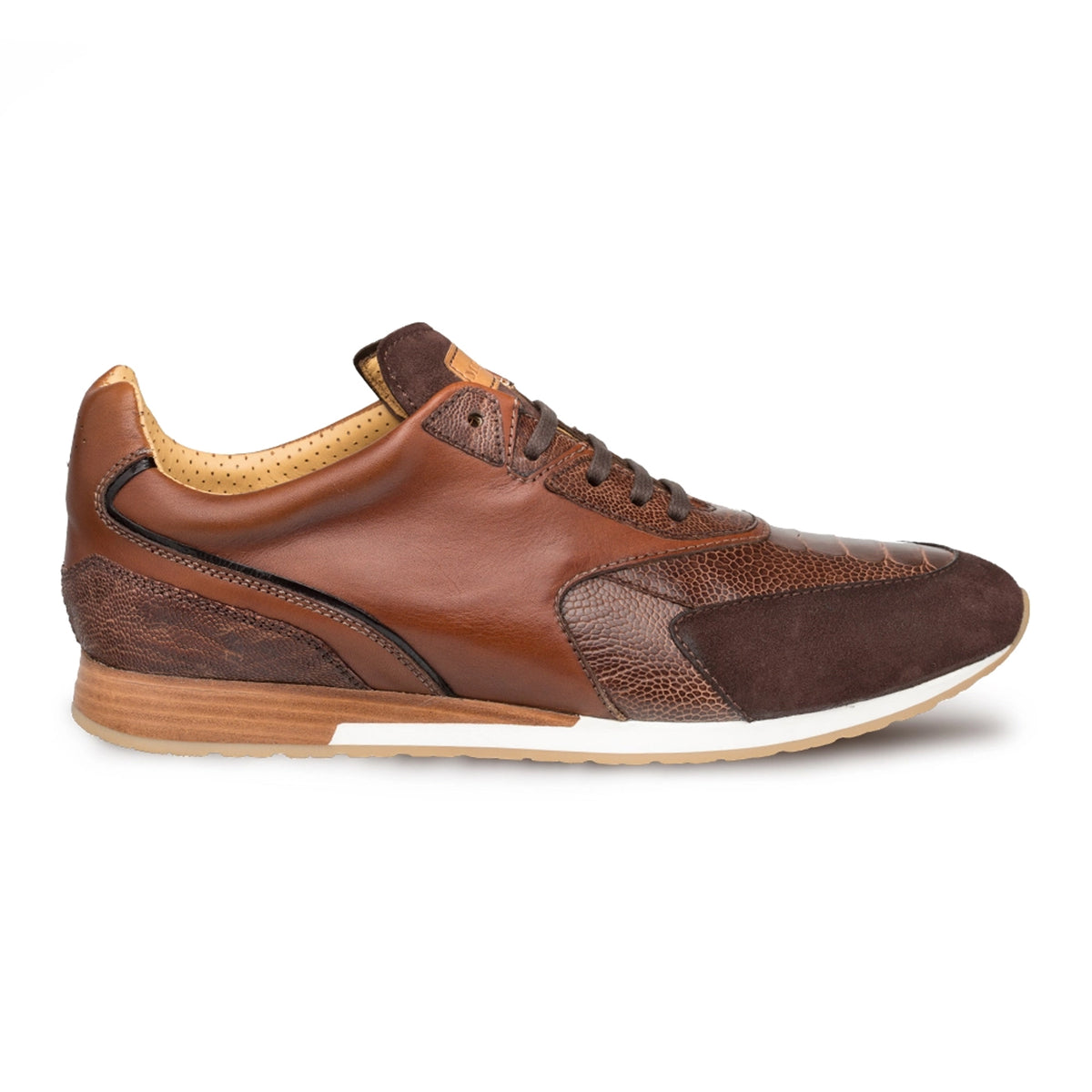 Mens Mezlan Chiron Ostrich & Calf Sneaker in Brown