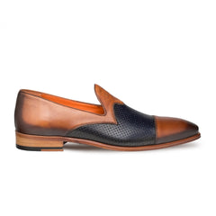 Mens Mezlan Bora Calfskin Loafer in Tan & Blue