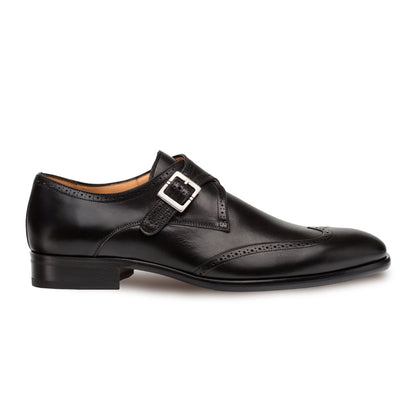Mens Mezlan Forest Calfskin Wingtip Monk Strap Dress Shoe in Black