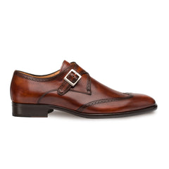 Mens Mezlan Forest Calfskin Wingtip Monk Strap Dress Shoe in Cognac