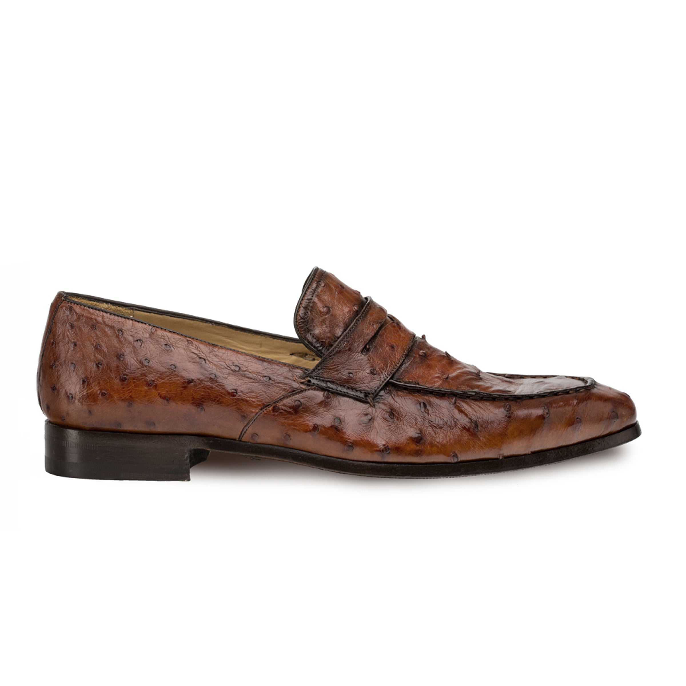 Mens Mezlan Lisbon Ostrich Quill Penny Loafer Dress Shoe in Cognac