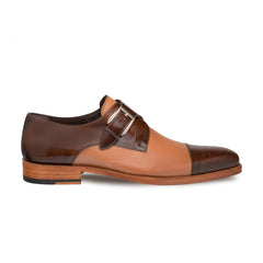 Mens Mezlan Phoenix Monk Strap Deerskin Cap Toe Dress Shoe in Camel