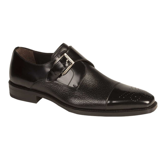 Mens Mezlan Phoenix Monk Strap Deerskin Cap Toe Dress Shoe in Black - LAST CALL 14
