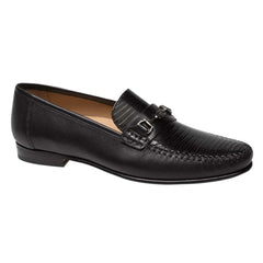 Mens Mezlan Sileno Lizard Moccasin Loafer Dress Shoe in Black