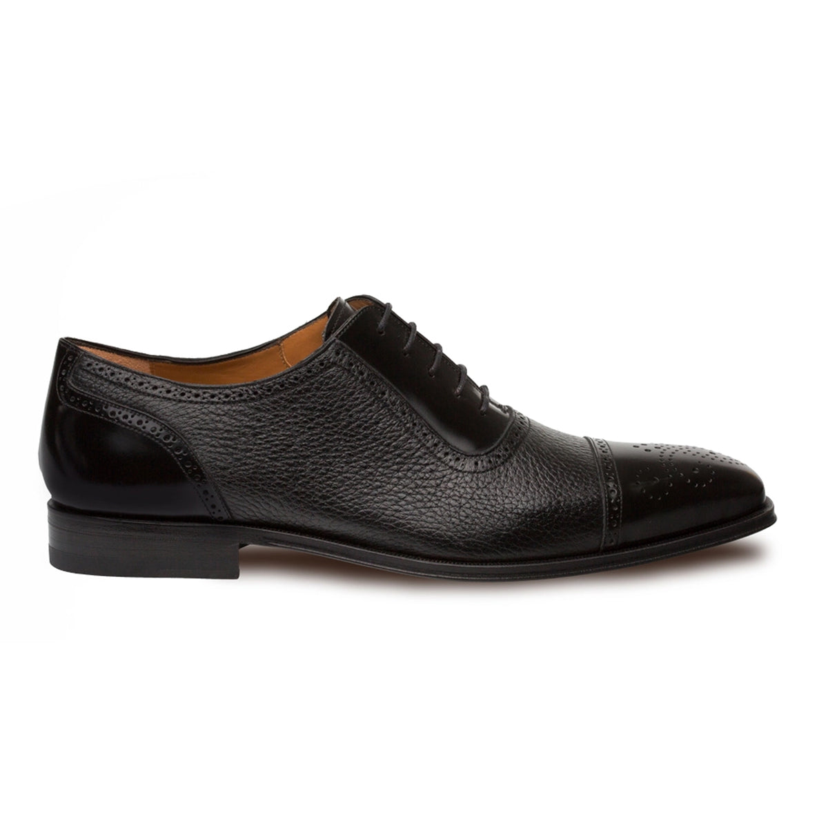 Mens Mezlan Murino Calf & Deerskin Cap Toe Dress Shoe in Black