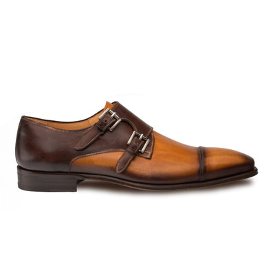 Mens Mezlan Bardem Calfskin Double Monk Strap Dress Shoe in Black & Burgundy 6   - from alligatorwarehouse.com