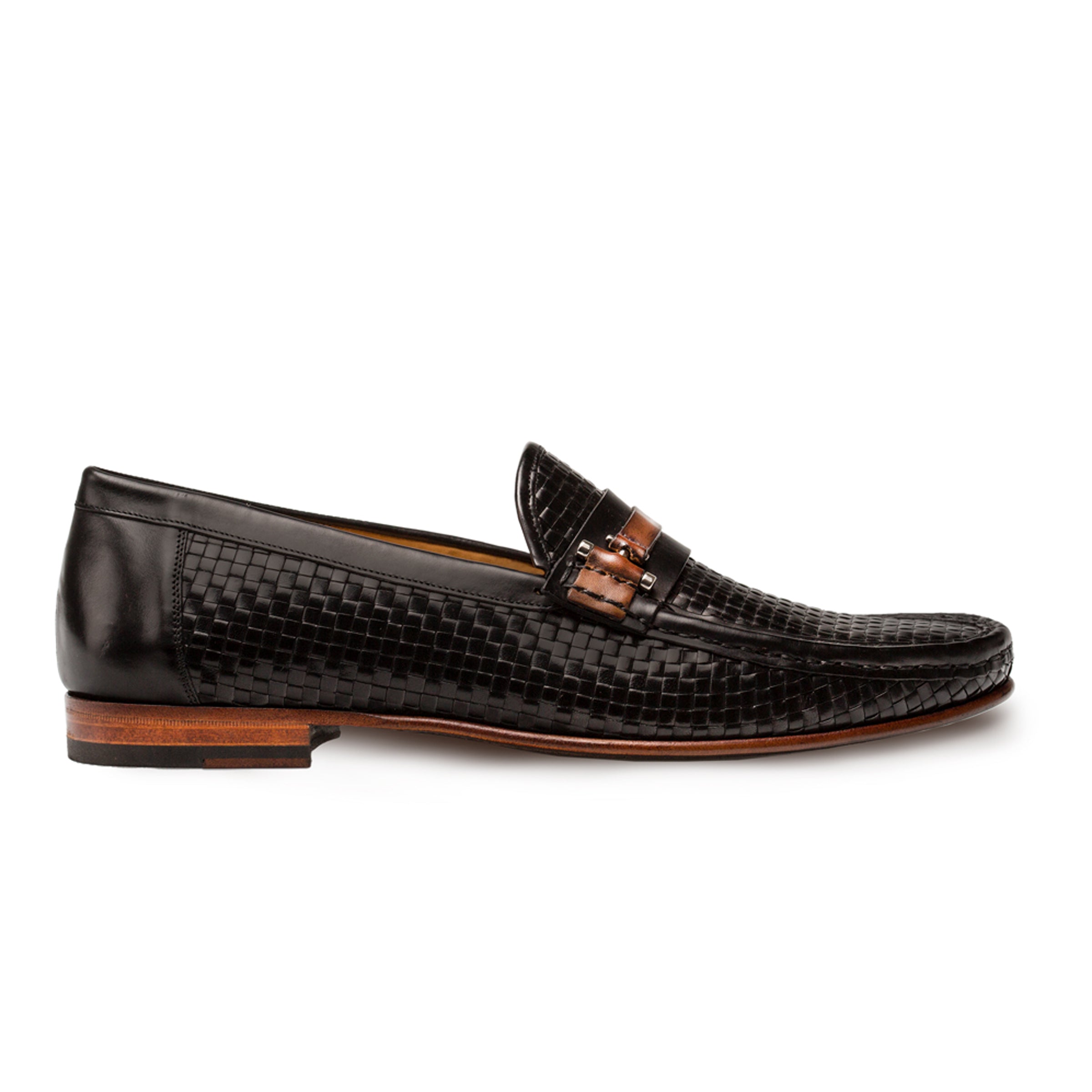 Mens Mezlan Banderas Woven Calfskin Loafer Dress Shoe in Brown