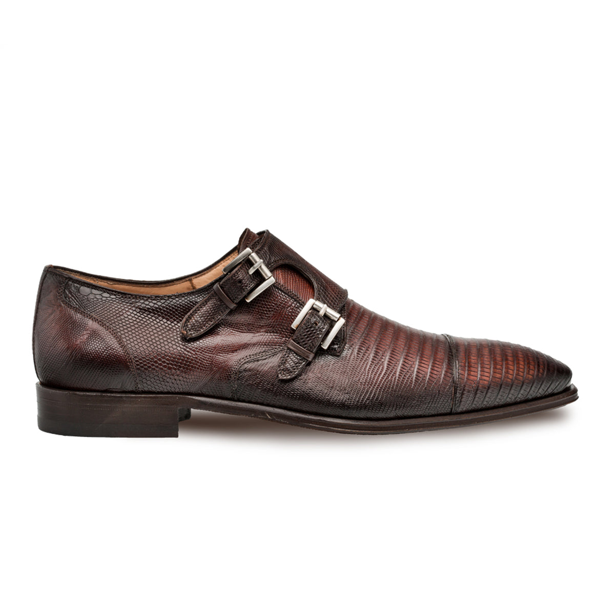 Mens Mezlan Argentum Lizard Double Monk Strap in Cognac